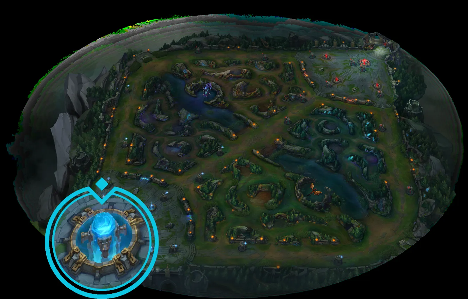 Vista dall’alto della Landa degli evocatori di League of Legends